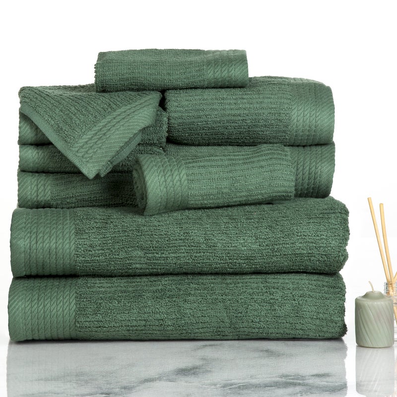 Lavish Home Ribbed 100% Cotton 10 Piece Towel Set - Green 27" x 54" - Image 1